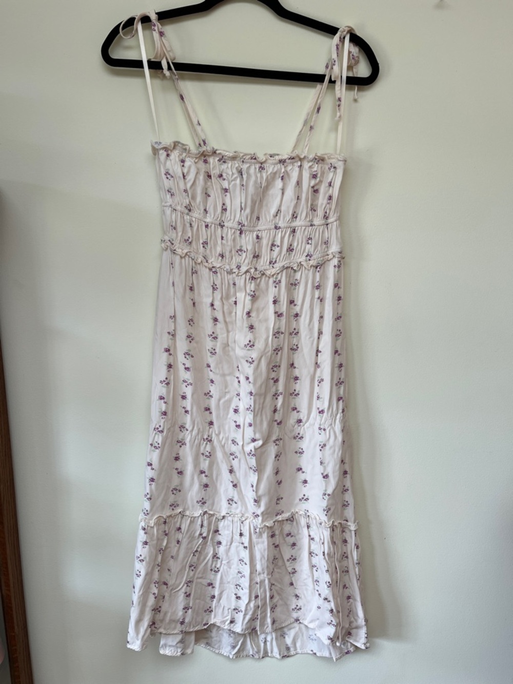 White Floral Midi Sundress with Tie Straps